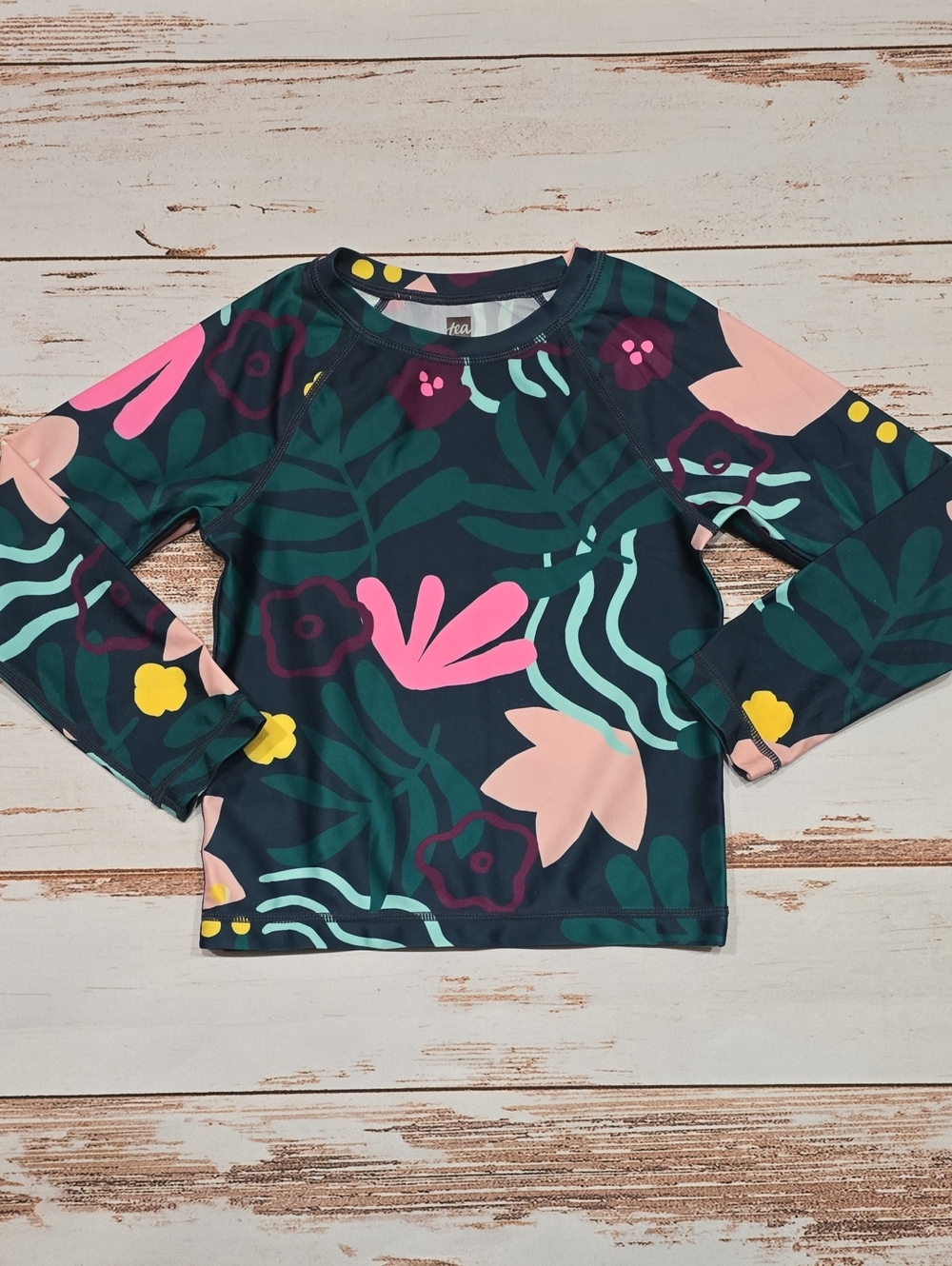 Tea Collection Rash Guard Swim Top Floral Long Sleeve Navy Blue Size 4